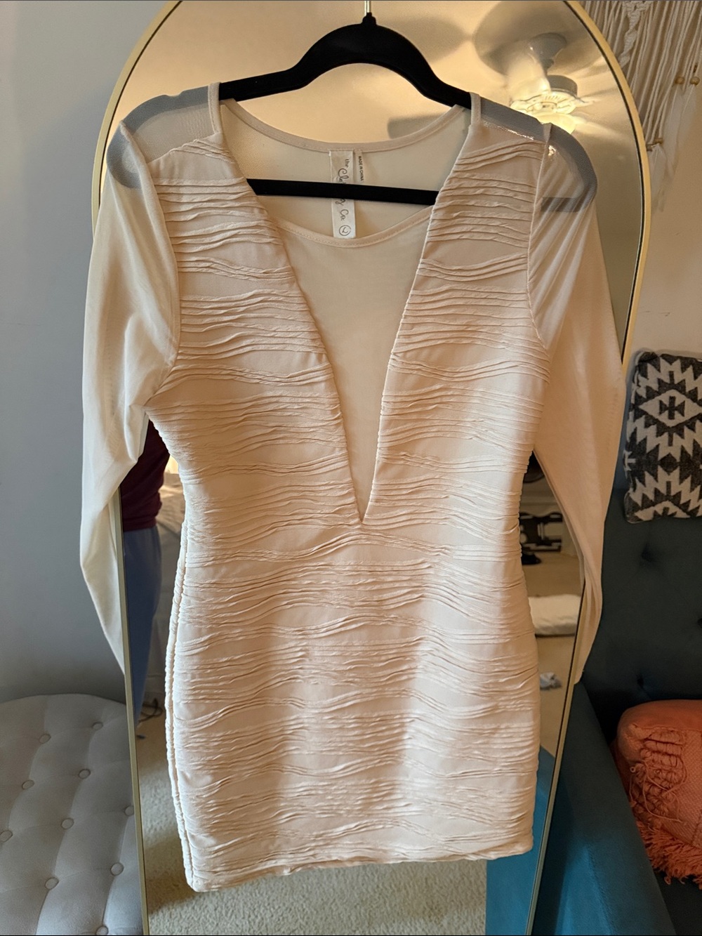 the clothing company Cream Long-Sleeve V-Neck Textured Mini Dress